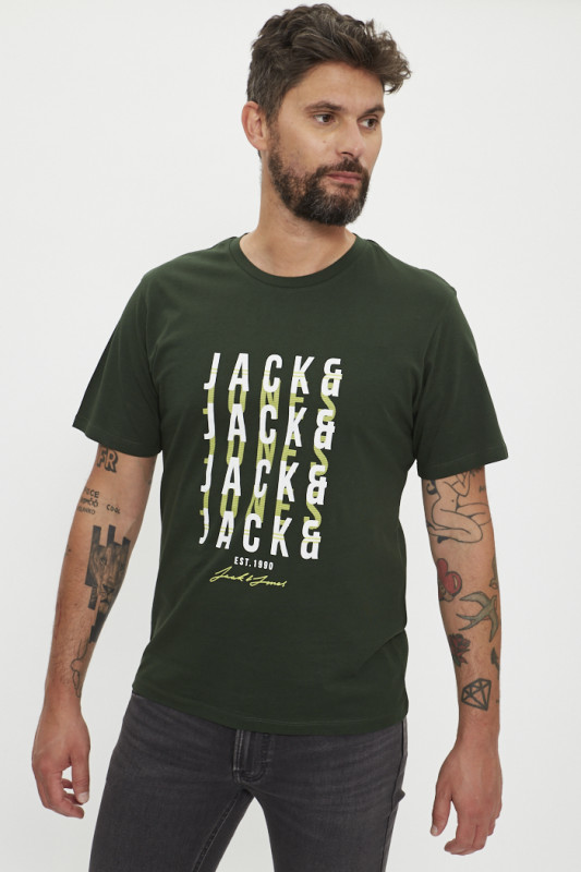 T-shirt vert sapin logo bicolore homme jack & jones