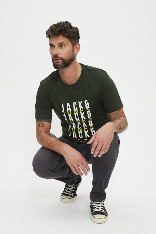 T-shirt vert sapin logo bicolore homme manches courtes