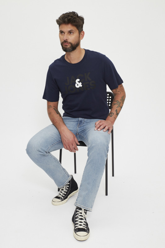 T-shirt bleu marine coupe standard homme en coton