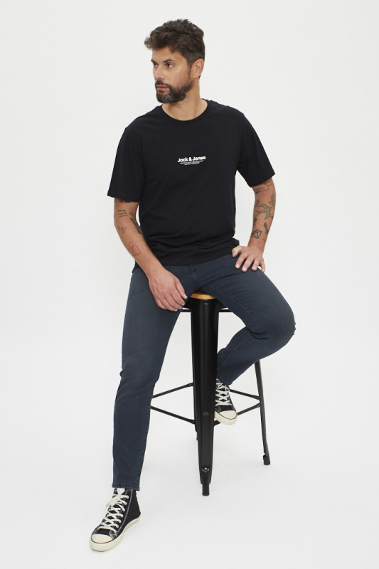 T-shirt noir en jersey de coton jack & jones manches courtes