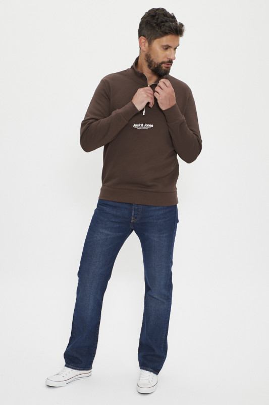 Sweat col montant zippé chocolat jack & jones coupe regular