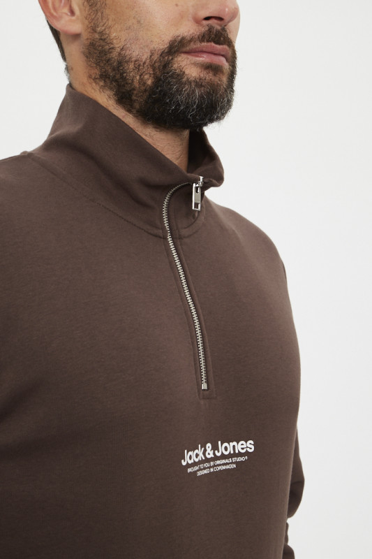 Sweat col montant zippé chocolat