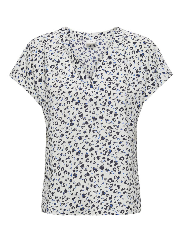 top blanc imprimé fleuri bleu et noir