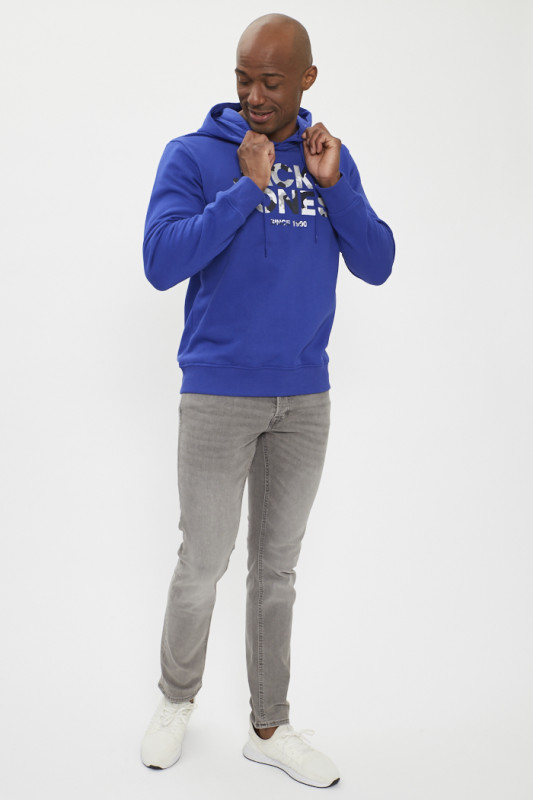 Hoodie bleu à capuche coton mélangé homme jack & jones confort