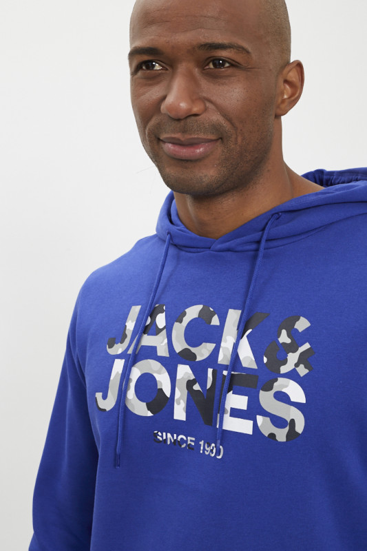 Hoodie bleu à capuche coton mélangé homme jack & jones pratique