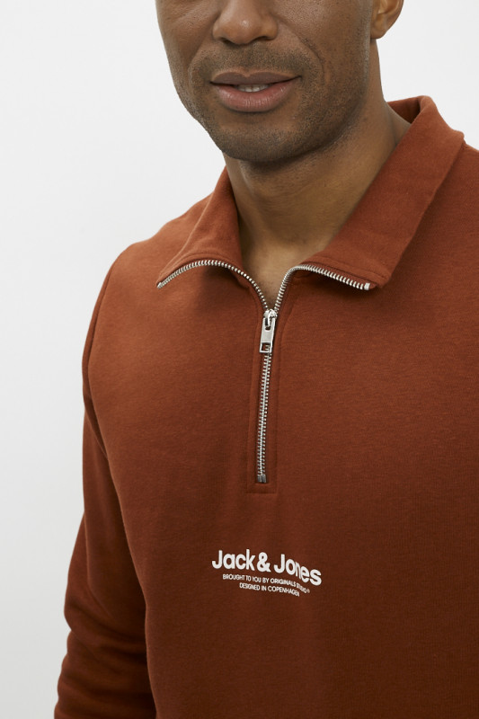 Sweat col montant zippé bordeaux homme coton mélangé