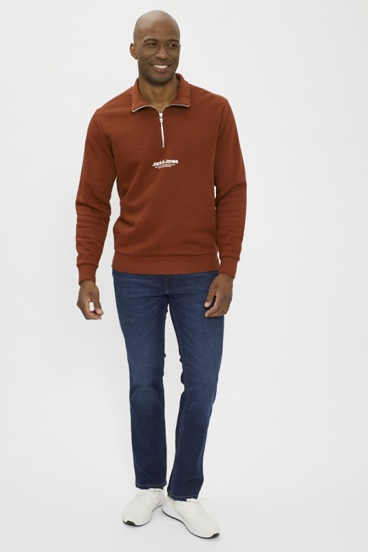 Sweat col montant zippé bordeaux homme manches longues