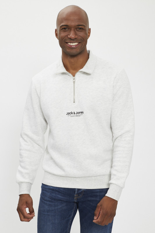Sweat col montant zippé gris chiné homme