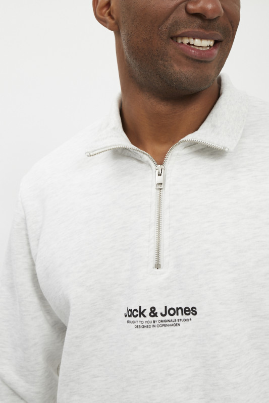 Sweat col montant zippé gris chiné jack & jones