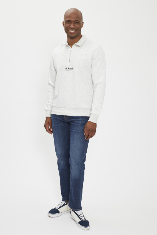Sweat col montant zippé gris chiné jack & jones manches longues