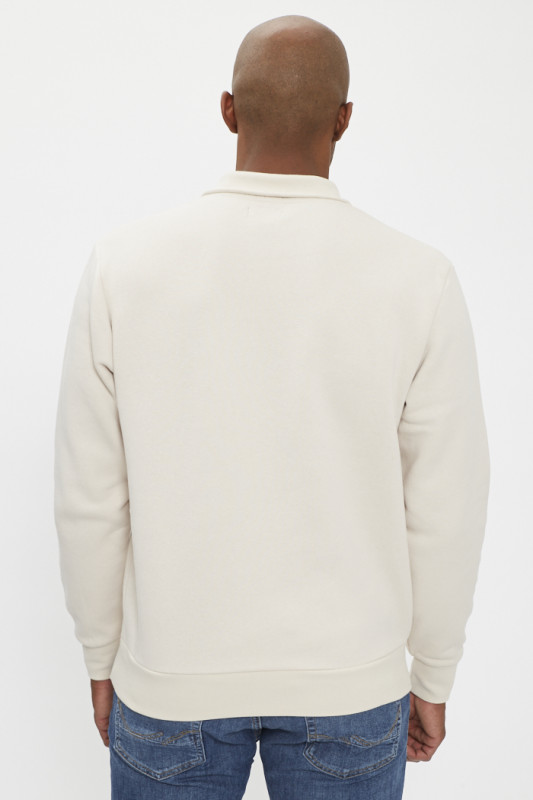 Sweat col montant zippé beige homme jack & jones manches longues