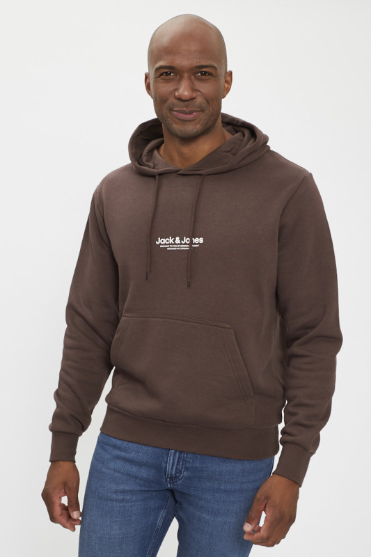 Sweat à capuche chocolat coton mélangé jack & jones coton mélangé
