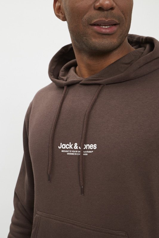 Sweat à capuche chocolat coton mélangé jack & jones confortable
