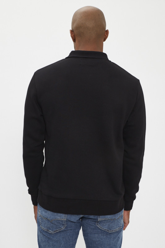 Sweat col montant zippé noir homme coupe relaxed