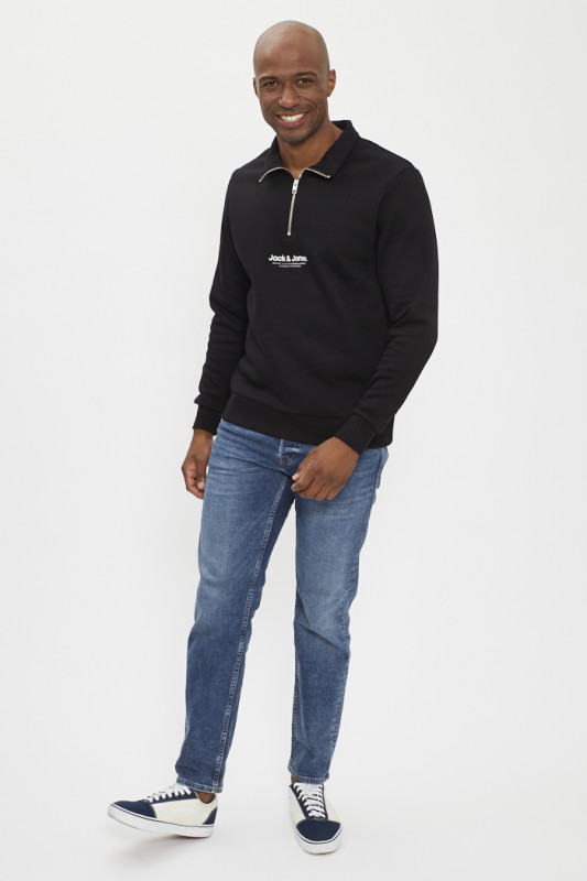 Sweat col montant zippé noir homme confortable