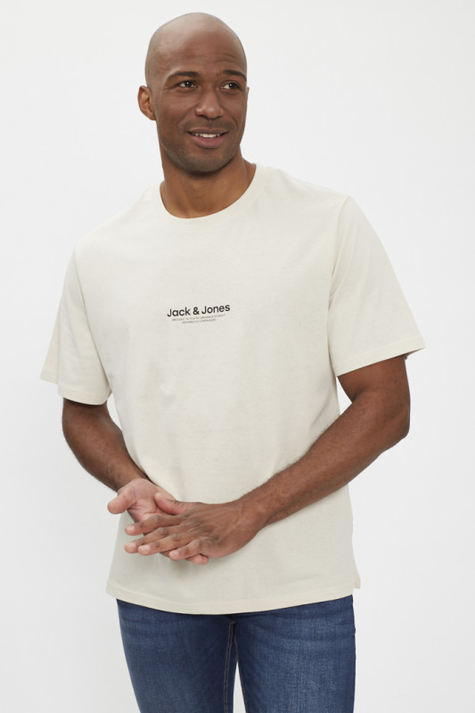 T-shirt beige en jersey de coton homme Jack & Jones