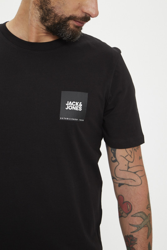 T-shirt imprimé noir en coton logotypé