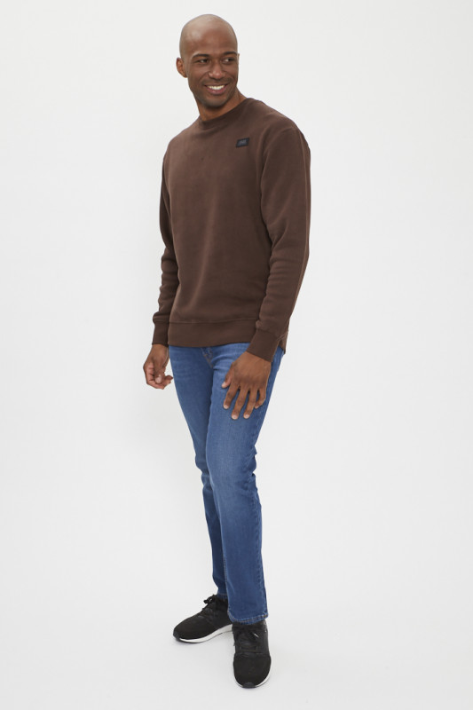 sweat marron ras du cou relaxed fit homme