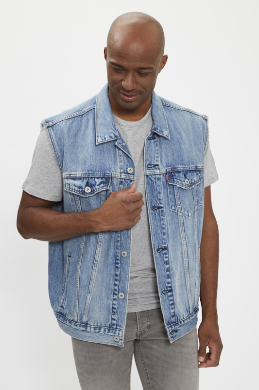 Veste Trucker sans manches bleu délavé homme