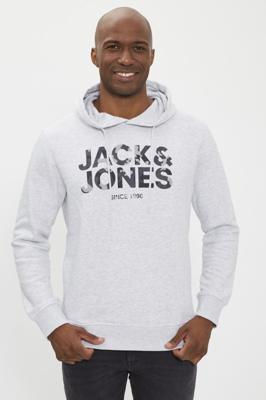 Hoodie blanc chiné à capuche coton mélangé jack & jones