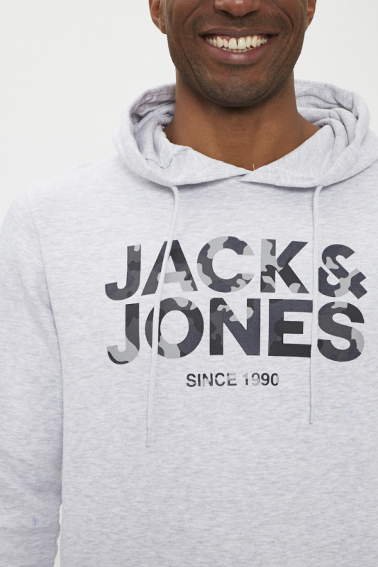 Hoodie blanc chiné à capuche coton mélangé manches longues