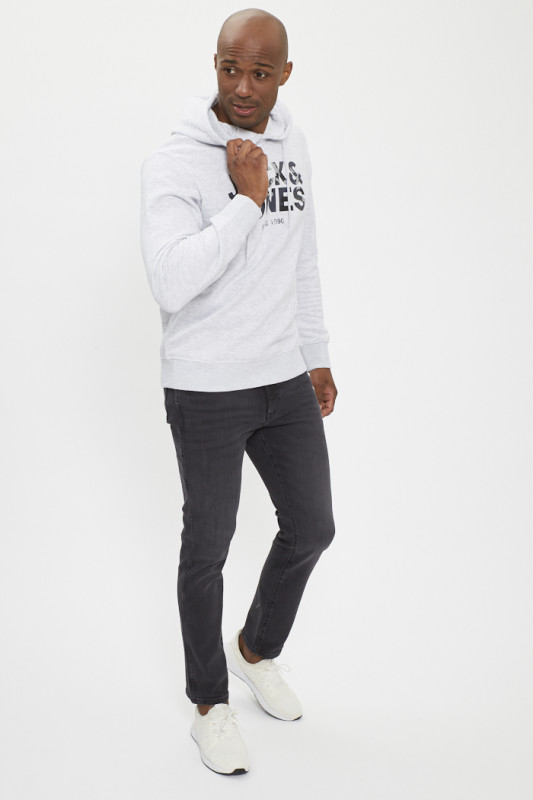 Hoodie blanc chiné à capuche coton mélangé homme