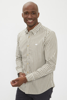 Chemise slim à rayures kaki homme