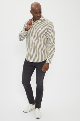 Chemise slim à rayures kaki