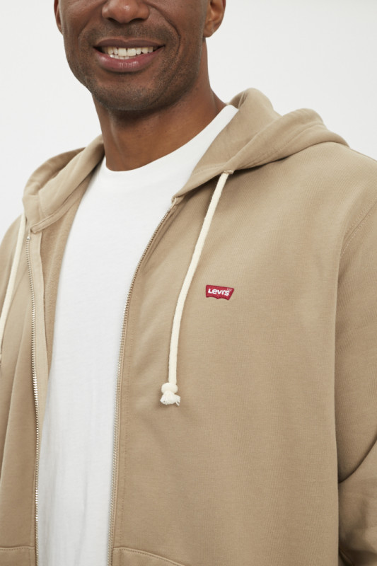 Sweat à capuche zippé en coton beige homme levi's