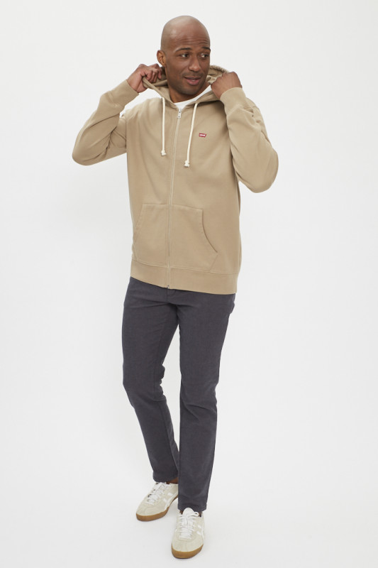 Sweat à capuche zippé en coton beige