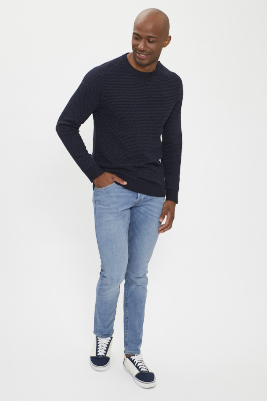 Jeans bleu denim slim coton mélangé 5 poches