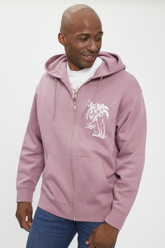 Sweat à capuche rose fermeture zippée homme
