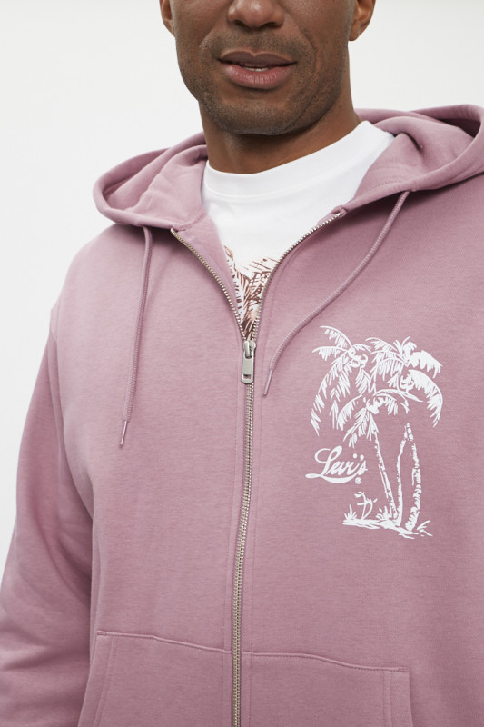Sweat à capuche rose fermeture zippée manches longues