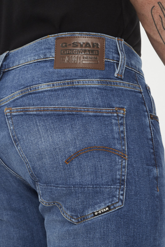 Jeans 3301 straight bleu denim homme coton mélangé
