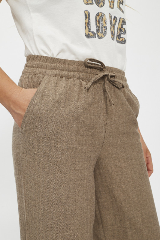 Pantalon large marron en coton recyclé femme JDY