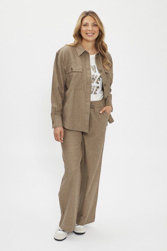 Pantalon large marron en coton recyclé femme Jacqueline de Yong