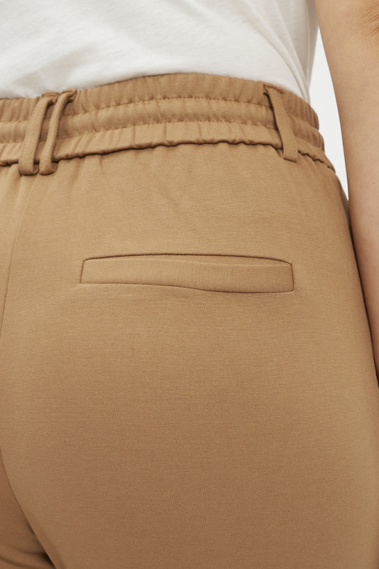 Pantalon regular ceinture élastiquée marron femme