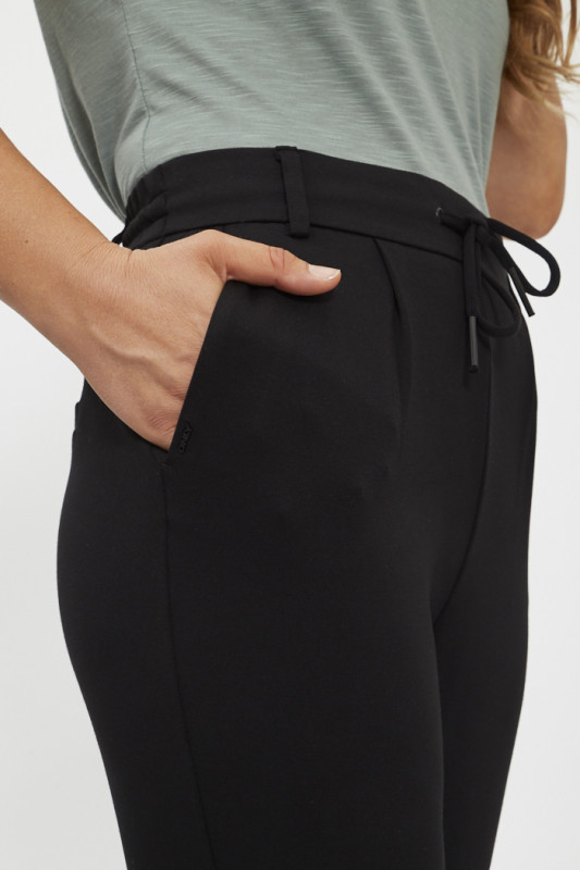 Pantalon regular ceinture élastiquée noir femme