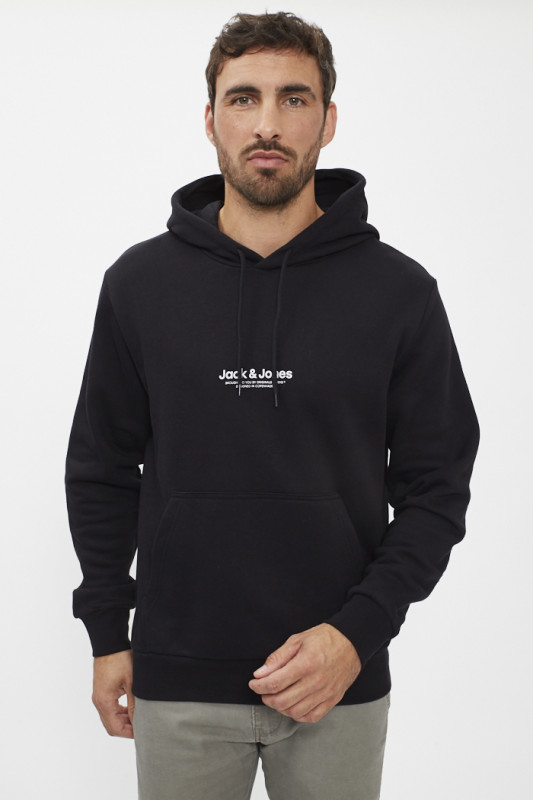 Sweat à capuche noir coton mélangé avec cordon de serrage