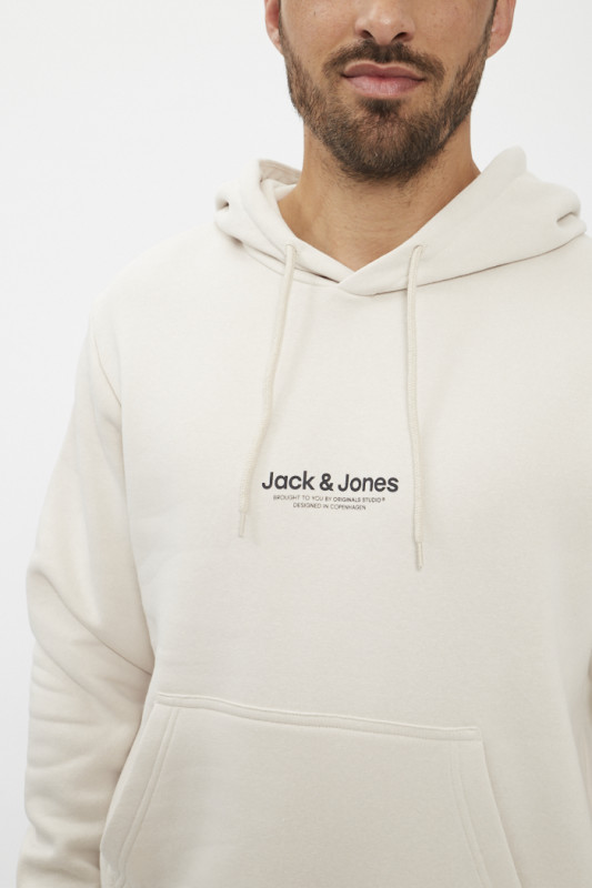 Sweat à capuche crème coton mélangé jack & jones coton mélangé