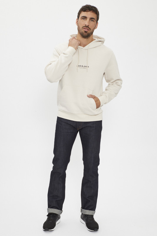 Sweat à capuche crème coton mélangé jack & jones avec cordon de serrage