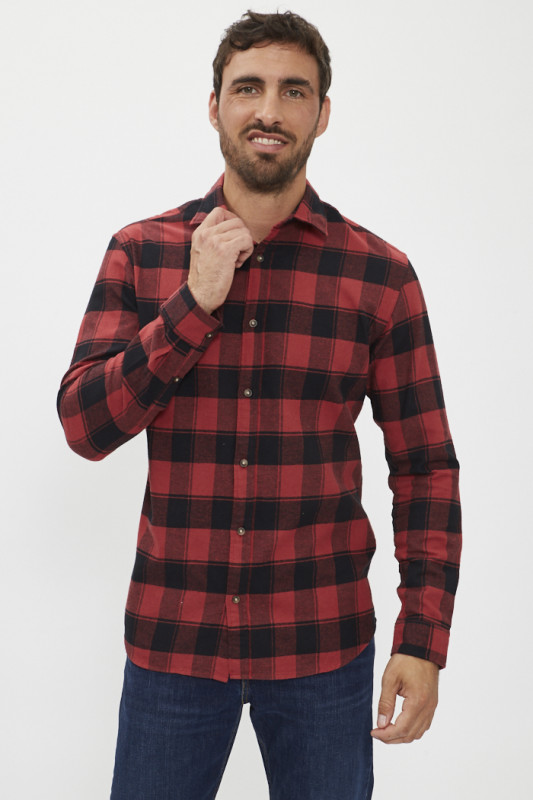 Chemise Buffalo à carreaux rouge et noir coupe slim