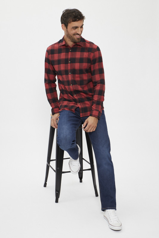 Chemise Buffalo à carreaux rouge et noir coupe ajustée