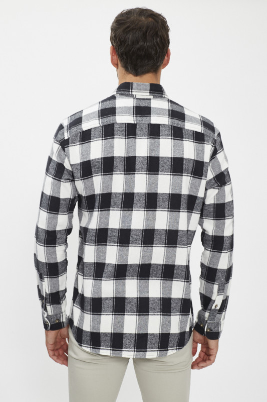 Chemise buffalo à carreaux blancs et noirs manches longues