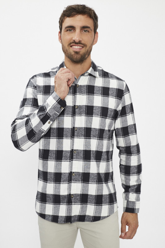 Chemise buffalo à carreaux blancs et noirs coupe slim