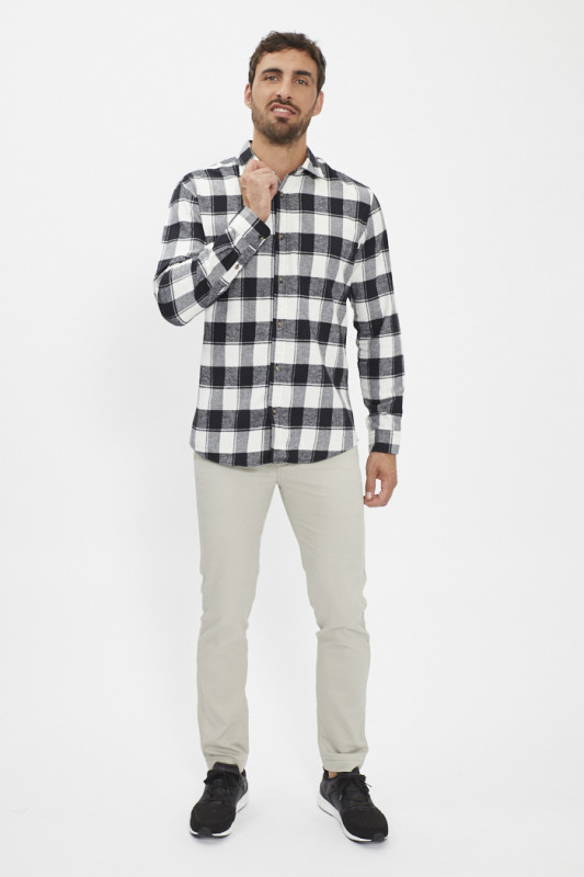 Chemise buffalo à carreaux blancs et noirs col classique