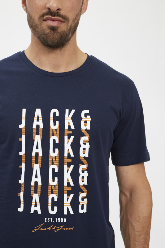 T-shirt bleu marine logo bicolore manches courtes