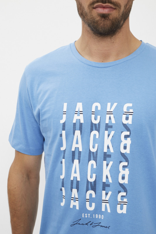 T-shirt bleu pacific logo bicolore homme jack & jones