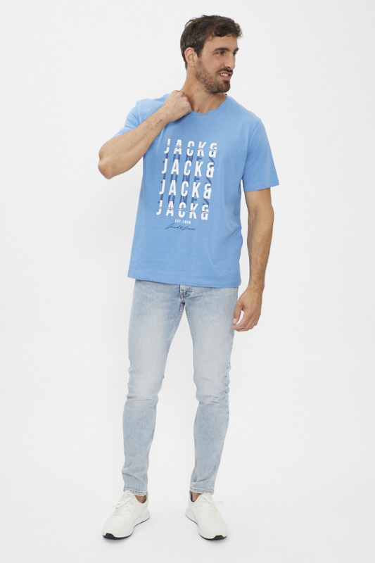 T-shirt bleu pacific logo bicolore homme jack & jones col rond