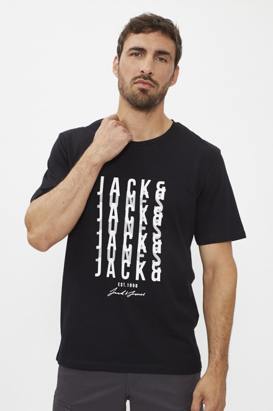 T-shirt noir logo bicolore jack & jones manches courtes